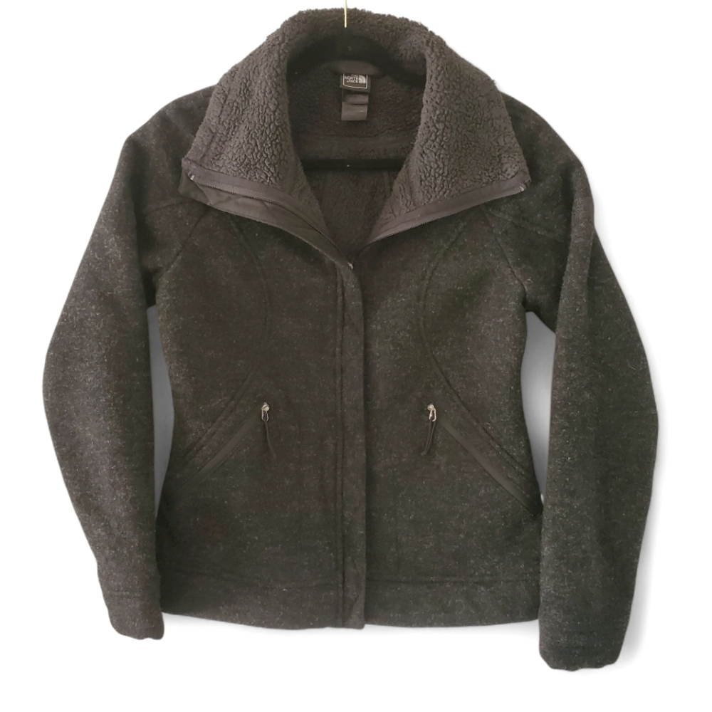 THE NORTH FACE Charcoal Gray Wool Blend Fleece Lined Full Zip Jacket Coat Size M
